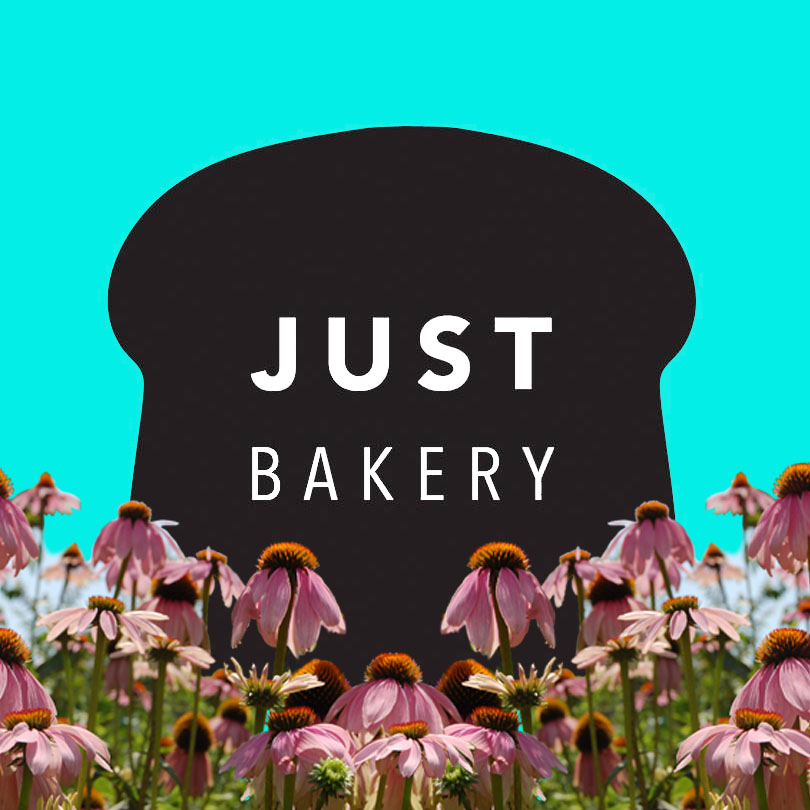 Just Bakery sign with echinacea