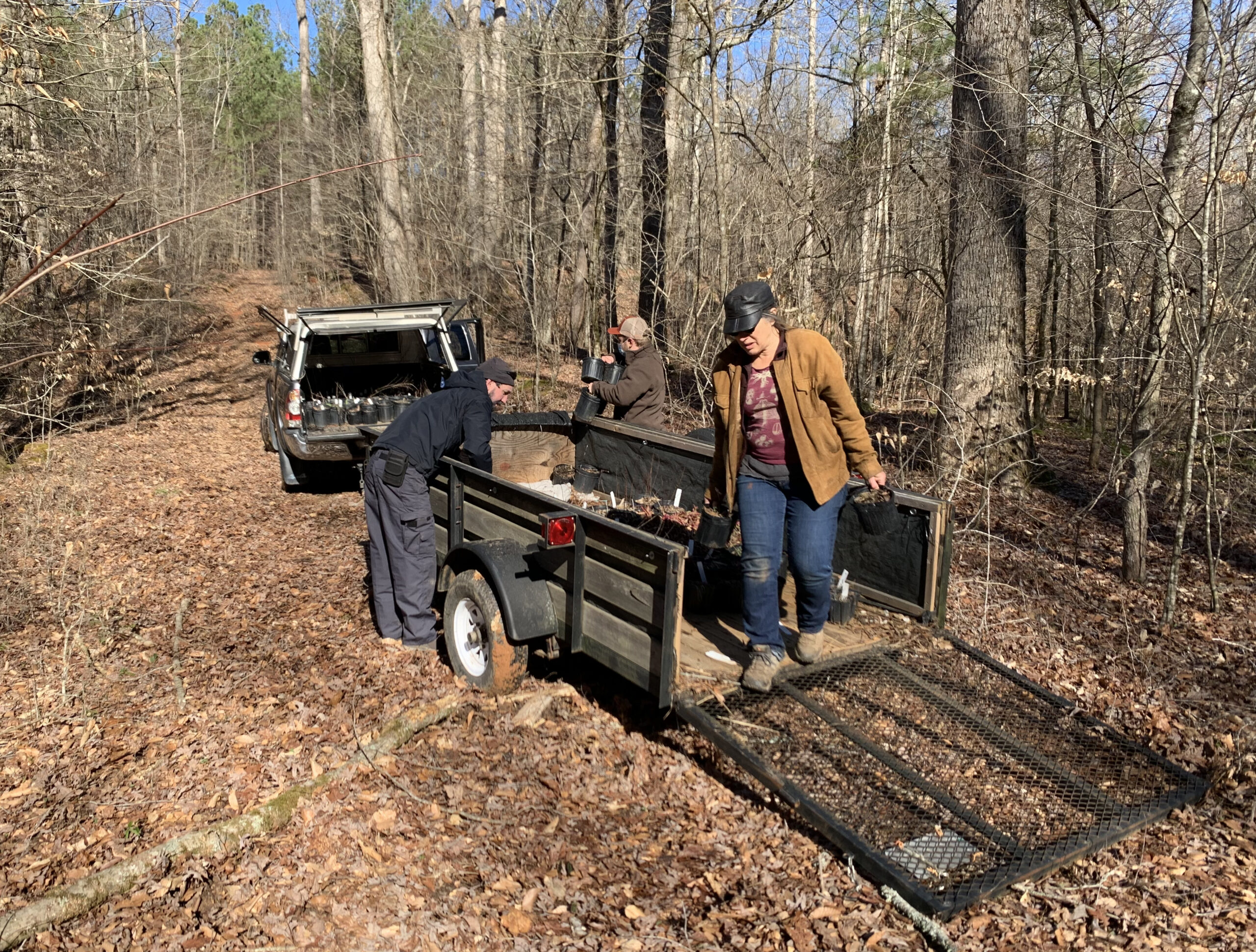 Unloading the trailer to get uphill to the prairie